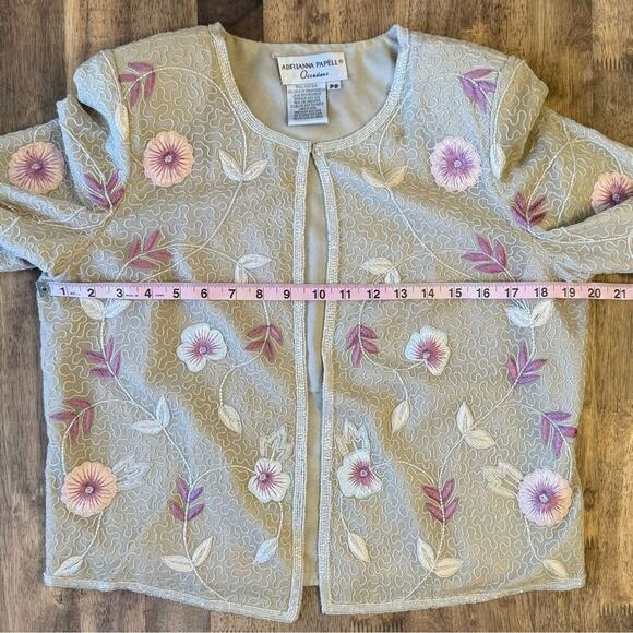 VTG Adrianna Papell Occasion Blazer Fully Beaded Floral Silk 80s Beige Petite 8P - Picture 5 of 11
